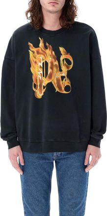 Palm Angels Black Burning Monogram Sweatshirt