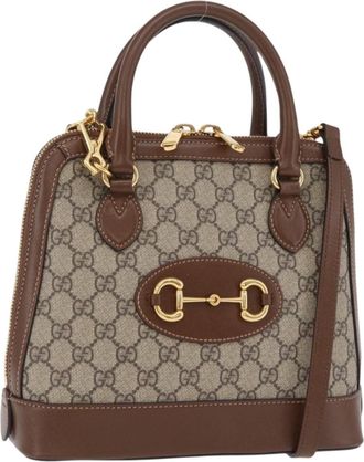 Gucci Horsebit 1955 Top Handle Gg Coated Canvas With Leather Beige Canvas Handbag (Pre-Owned)