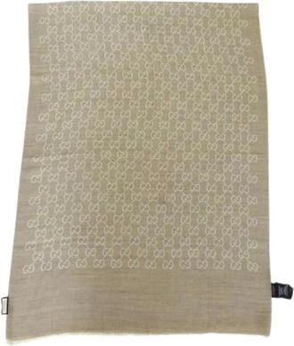 Gucci Pre-owned Scarves, female, Beige, Size: ONE SIZE Pre-owned Vintage Silk Scarf
