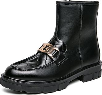 Generic Mens Chelsea Boots Front Buckle Side Zip PU Slip On Non Slip Wearable Anti-slip Waterproof Classic Pull On(6.5 UK)