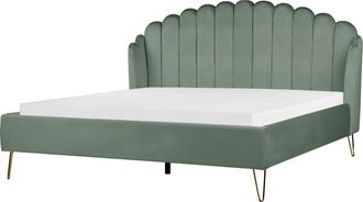 Beliani Cama Con Somier De Terciopelo Verde 180 X 200 Cm Cabecero Ambillou