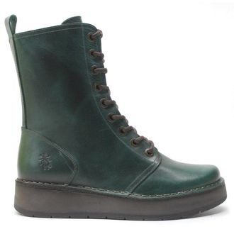 FLY London RAMI043FLY Leather Womens Lace Up Boots - Shamrock Green - Size:UK 6