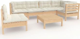 vidaXL Muebles De Jard&iacute;n 7 Piezas Cojines Madera De Pino Color Crema Vidaxl