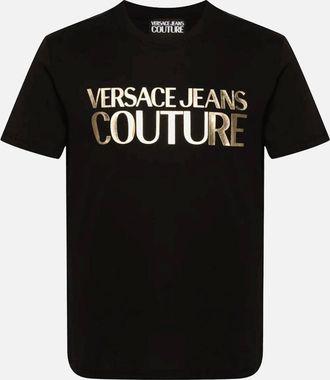 Versace Mens Cotton International Logo Black/Gold T-Shirt - Size: 38
