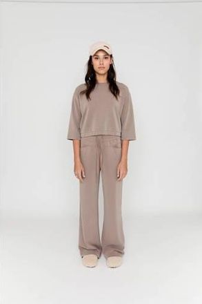 Moscow wide leg high waist casual broek taupe