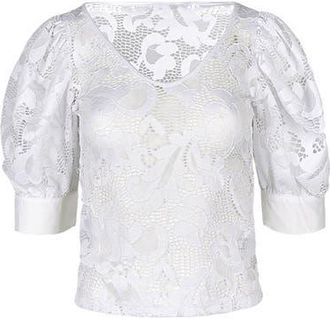 Anne Fontaine Womens Katia White V-Neck Top With Sheer Mesh Sleeves at Nordstrom, Size Xx-Large Uk