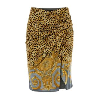 Versace Medusa Baroque Print Ruched Skirt - female - Versace - Pencil Skirts - Multicolor - S - Skirts