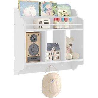 Woltu Scaffale per bambini Scaffale a muro con 4 ganci Armadio con ripiani per libri e decorazioni Bianco - Woltu