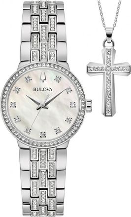 Bulova Womens 96X163 Ladies Classic Watch and Necklace Gift Set - Silver - One Size
