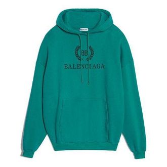 Balenciaga (WMNS) Balenciaga Logo Hoodie Green 556111TDV043068