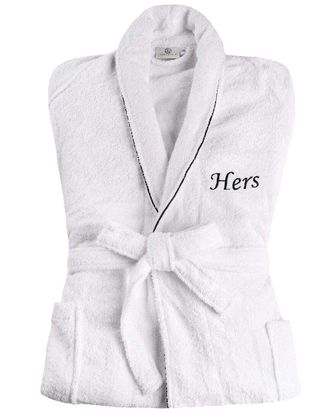 Superior Adult White Embroidered Hers Highly Absorbent Fluffy Bathrobe