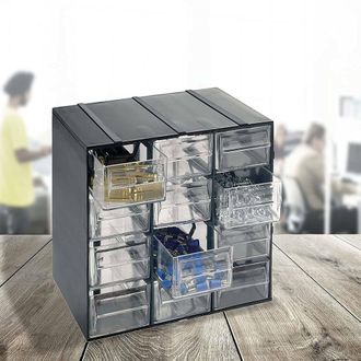 Dmora Cajonera De 12 Caj&oacute;nes, Organizador De Almacenamiento Con Cajones Transparentes, 100% Made In Italy, 19x14h23 Cm, Color Negro, Con Embalaje Reforzado 