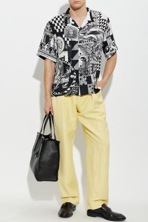 Versace Silk Shirt With Medusa Collage Print, Mens, Black