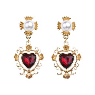 Generic Small Earrings For Women Girl Heart Earrings Vintage Hollow Out Pearl Drop Star Stud For Women (Red, 4. 2X2CM)