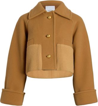 Patou rib-waist cropped coat - women - Wool - 40 - Brown