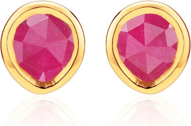 Gold MV Siren Mini Stud Earrings Pink Quartz