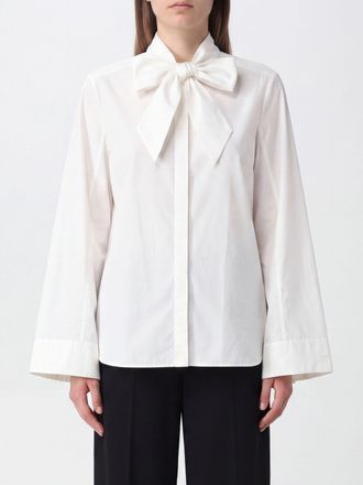 Tory Burch Cotton Shirt with Pussy-Bow Collar and Embroidery