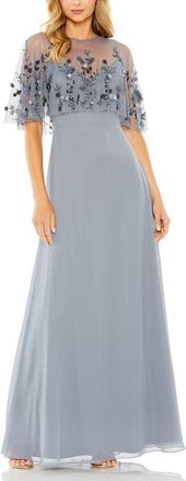 Mac Duggal Sleeveless Embellished Cape Evening Gown in Slate Blue at Nordstrom, Size 16
