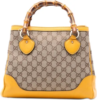 Gucci Yellow Small GG Canvas Diana Bamboo Top Handle Tote