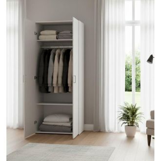 Dmora Armadio Multiuso 2 Ante - 2 Ripiani Appendiabiti, Bianco, -, 77.6x175.4h cm Yacuiba
