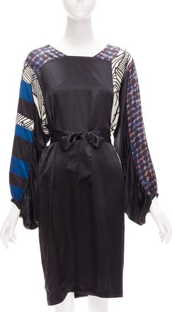 Dries Van Noten silk mixed print belted billow knitee dress