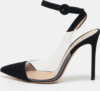 Gianvito Rossi Black Suede And Pvc Anise Ankle Strap Pumps