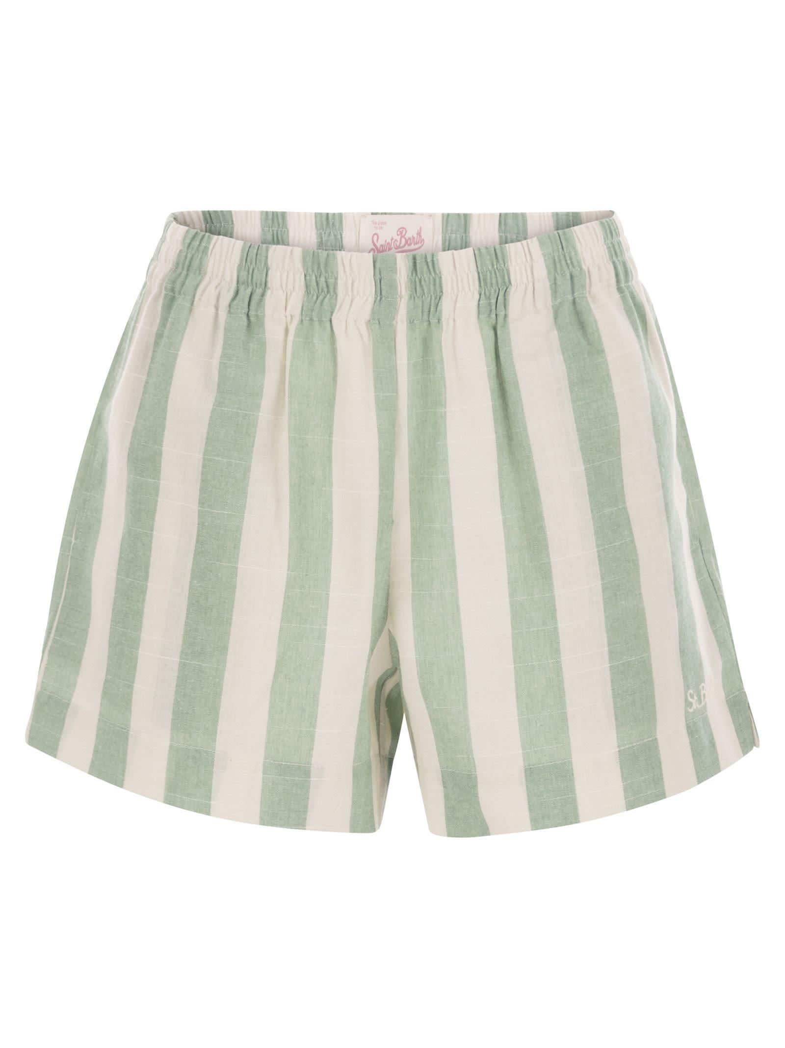 ショートパンツ MC2 Saint Barth MEAVE - Striped cotton shorts Meave cotton pull up shorts with light blue striped print