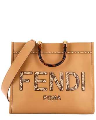 Fendi Fendi Beige Leather & Snakeskin Sunshine Shopper Tote Medium (Authentic Pre- Loved)