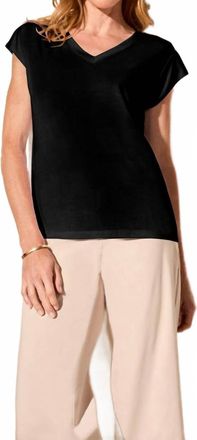 Tribal Cap Sleeve V-Neck Top In Black