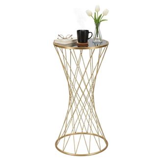 Dmora Dmora - Mesa De Caf&eacute; Berceto, Mesa De Centro Baja, Revistero Para Sof&aacute;, Estante De La Sala De Estar, Oro, 40x40 H80 Cm