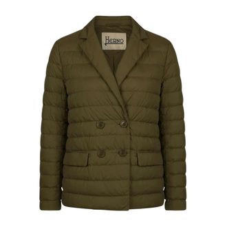 Herno Quilted Double-Breasted Blazer - female - Herno - Winter Jackets - Green - M - Jackets