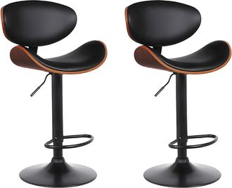 Vente-Unique Lote de 2 taburetes de bar MONTENEGRO - Altura ajustable - Piel sint&eacute;tica - Nogal y Negro - Patas negras