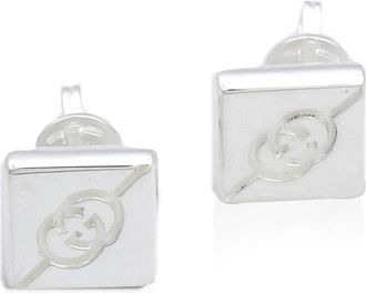 Gucci Sterling Silver Diagonal Interlocking G Stud Earrings