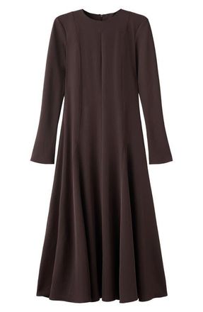 Mango Godet Long Sleeve Maxi Dress in Chocolate at Nordstrom, Size 8