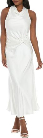 London Times Sleeveless Twisted Waist Satin Gown in White at Nordstrom Rack, Size 12P