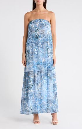 Sugarlips Tierra Floral Briary Strapless Dress in Blues at Nordstrom, Size X-Large