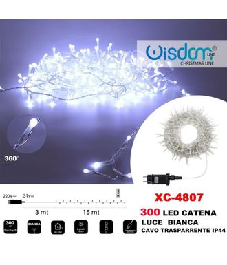 Trade Shop Trade Shop - Cadena De Luz 300 Led Luci&eacute;rnagas Luz Blanca Cable Transparente Ip44 Xc-4807