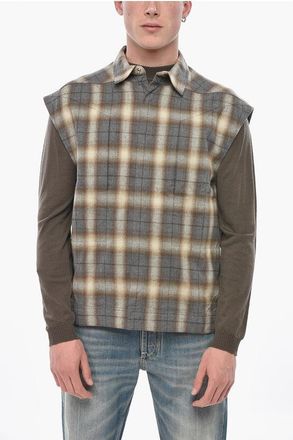Rick Owens HOLLYWOOD Cotton Plaid Vest with Hidden Button Closure size 48