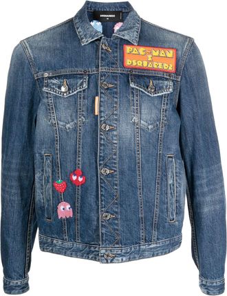 Dsquared2 logo-patch long-sleeve denim jacket - men - Cotton/Polyester/Cotton - 48 - Blue