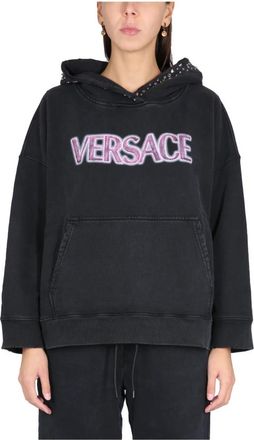 Versace Sweatshirt met Studs - Dames - Hoodies - Zwart - XS - Katoen - Hoodies & sweatvesten