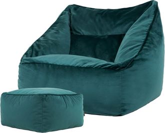 Icon Brand Puf sillón con reposapiés cuadrado de terciopelo pato azul