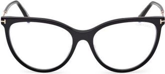 Tom Ford 56mm Cat Eye Blue Light Blocking Optical Glasses in Black /T Logo /Blue Block at Nordstrom
