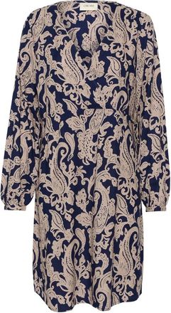 Cream Blauwe Paisley Jurk met V-Hals - Dames - Korte kleedjes - Bruin - XL - Kleedjes