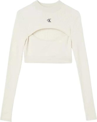 Calvin Klein Jeans Ronde Hals T-shirt - Dames - Ronde hals truien - Wit - XL - Truien & Vesten