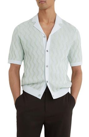 Reiss Johnny Short Sleeve Camp Collar Cardigan in Soft Sage at Nordstrom, Size Xx-Large