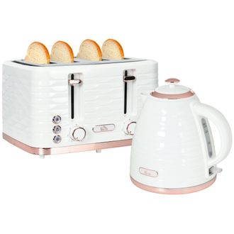 HOMCOM Kettle And Toaster Set 1.7L Rapid Boil Kettle & 4 Slice Toaster White | TJ Hughes