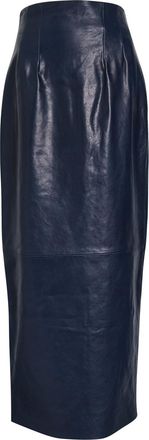 Khaite Loxley Panelled Leather Midi Skirt - Navy - 4 (UK8 / S)