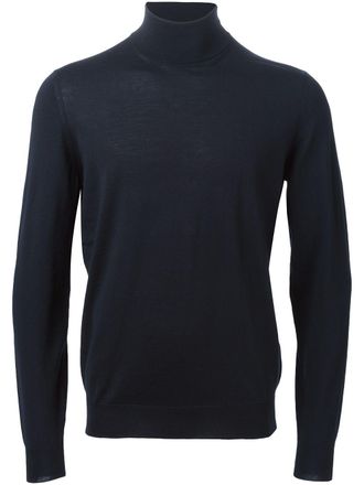 Drumohr Blue Fitted High Turtleneck Wool Sweater