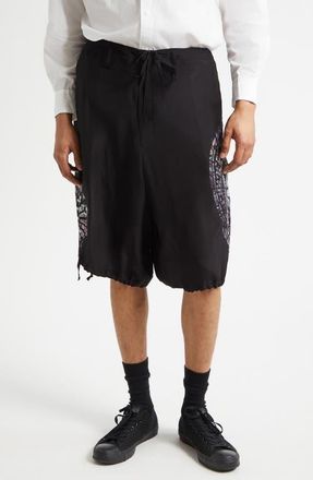 Yohji Yamamoto Asymmetric Print Silk Shorts in Black at Nordstrom, Size 2
