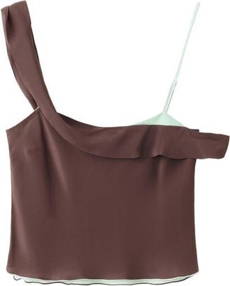 Mango Mixed Asymmetrical Top in Brown at Nordstrom, Size Medium